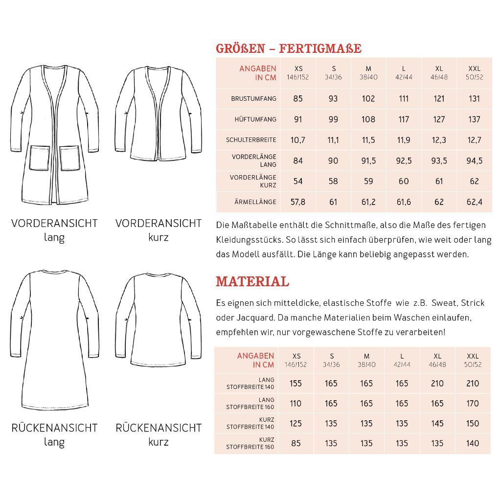 Papierschnittmuster Cardigan Frau Jacky XS-XXL